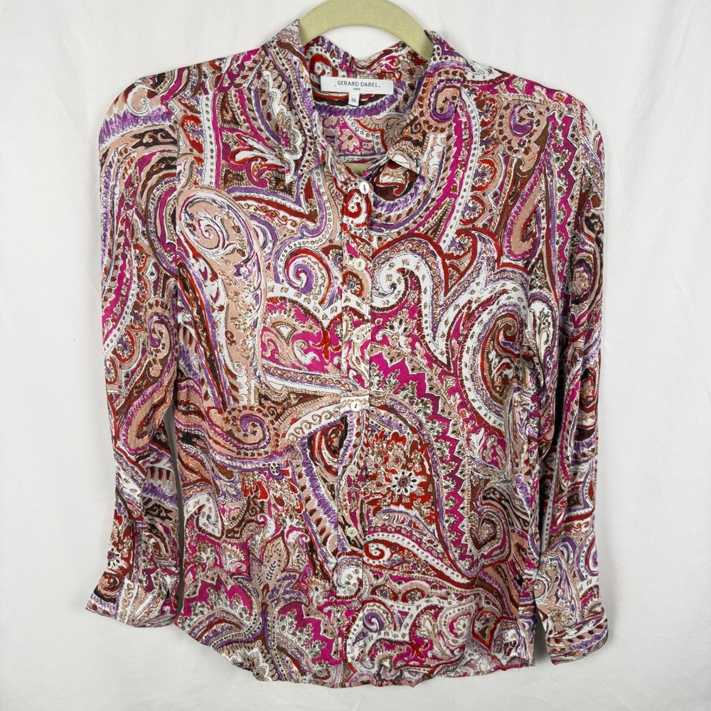 Gerard Darel Colorful Paisley Button Up Blouse Small Statement Old Money Preppy